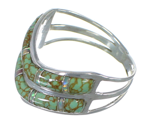 Silver Southwest Turquoise And Opal Inlay Ring Size 8-1/4 AX53955